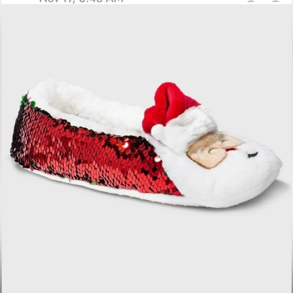 New! Wondershop Sequin Santa Holiday Slippers Red/White sequins
